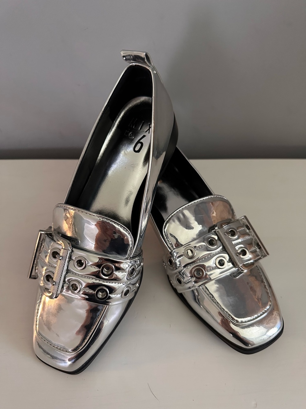 Mix No.6 - Silver Loafers, Bold Buckle Detail, Flat, Slip On, Size 6, NWOT
